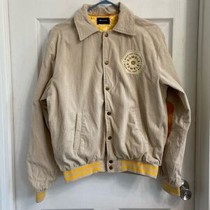 Bumble Dating App Corduroy Jacket Size Medium Tan Varsity Snap Front Lined